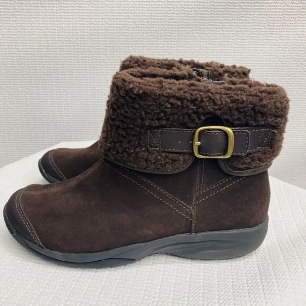 Explore 24 By Easy Spirit Boots Womens 6.5 Lockdown Snow Brown Suede Leather Zip